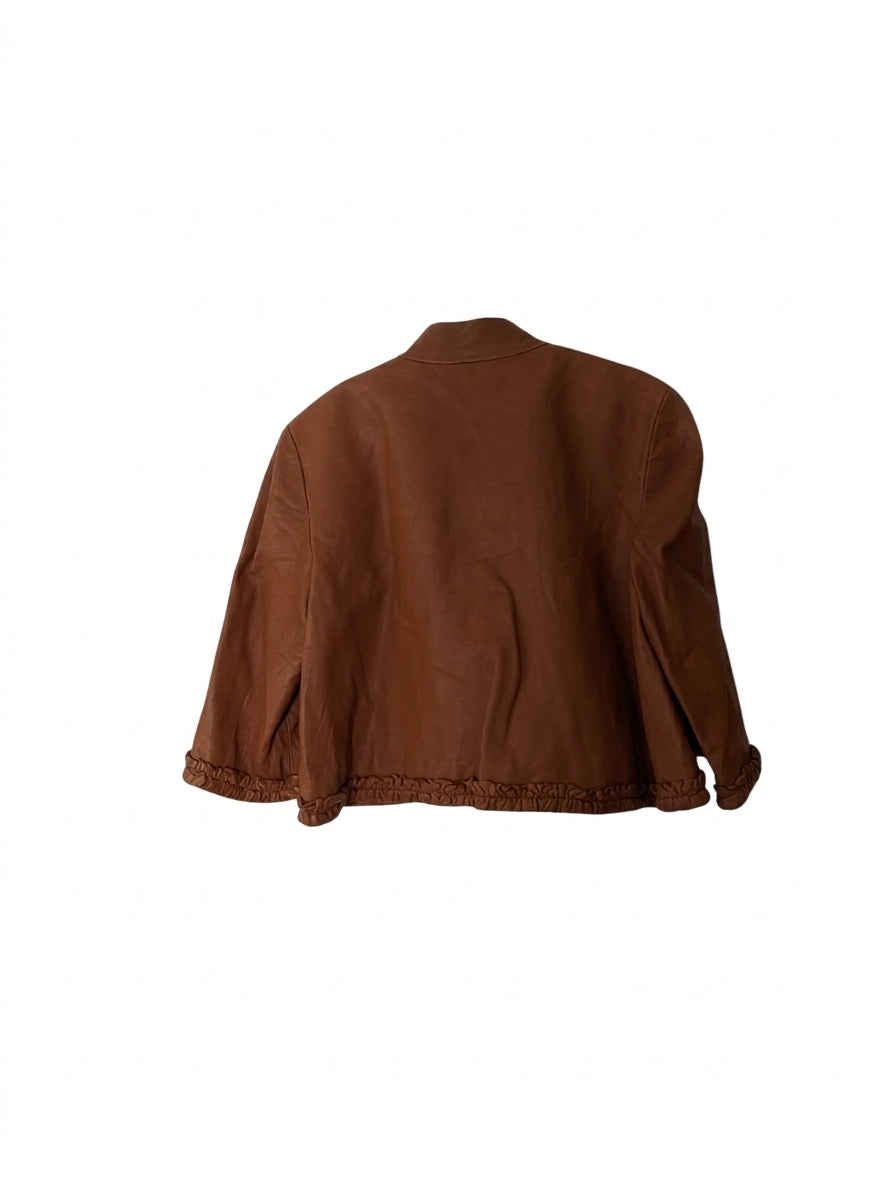 Scanlan & Theodore Leather Cropped Jacket - Ruffle Detail Brown Size SM - Image 2
