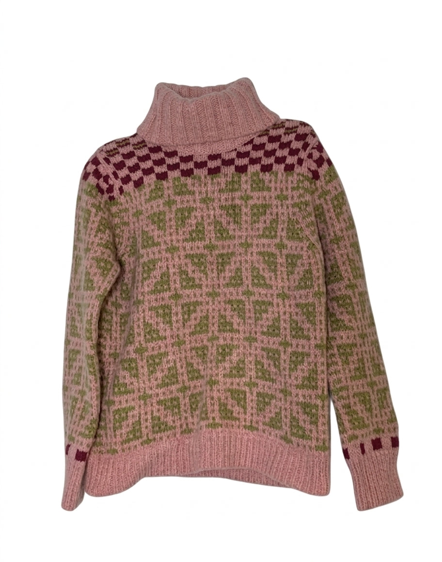 Dries Van Noten Geometric Pattern Wool Turtleneck Sweater - Large - Image 1