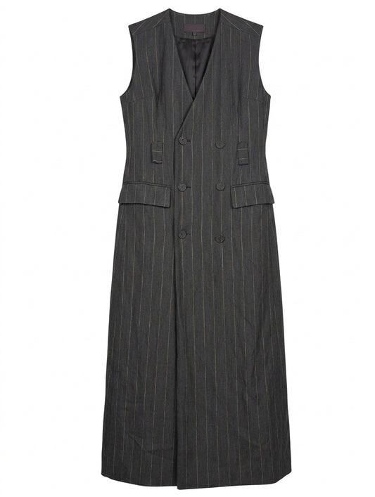 Ginger & Smart Longline Pinstripe Double-Breasted Sleeveless Vest Coat - Image 1