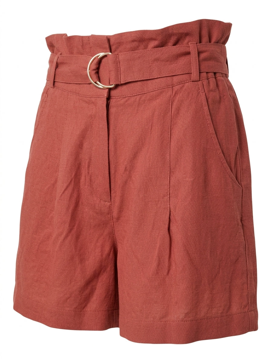 Marcs Women's Linen Blend Belted Paperbag Shorts - Rust Red Size 10 - Image 1