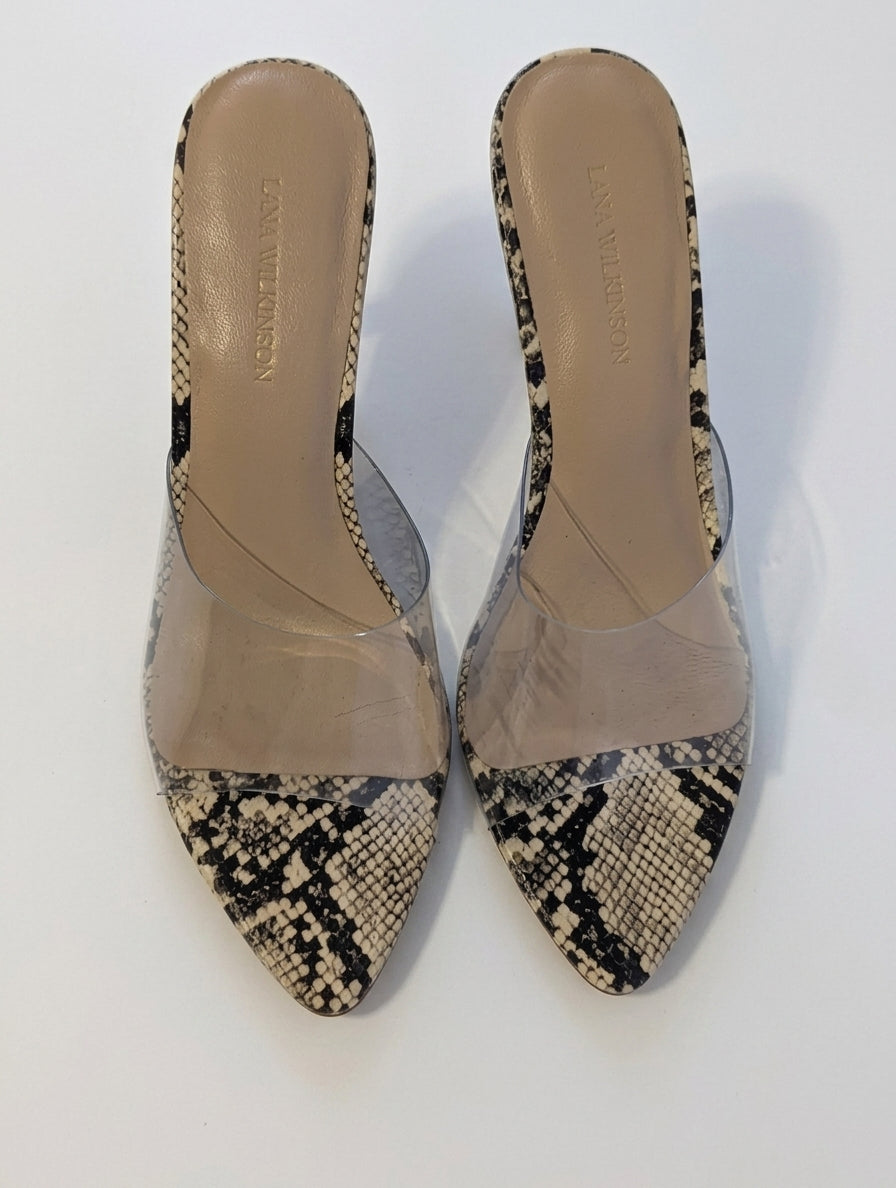 Lana Wilkinson Snakeskin Print Clear Strap Mules - Image 2