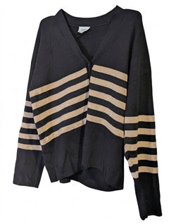 Seed Heritage V-Neck Cardigan - Black and Tan Striped Women's Size M - Image 1
