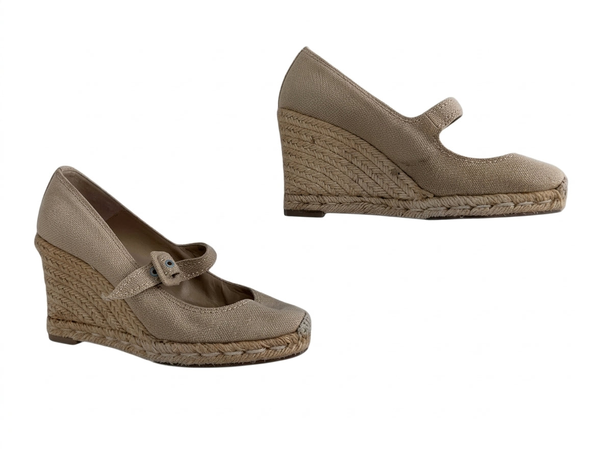 Christian Louboutin Canvas Wedge Espadrilles - Beige Mary Jane Heels - Image 1