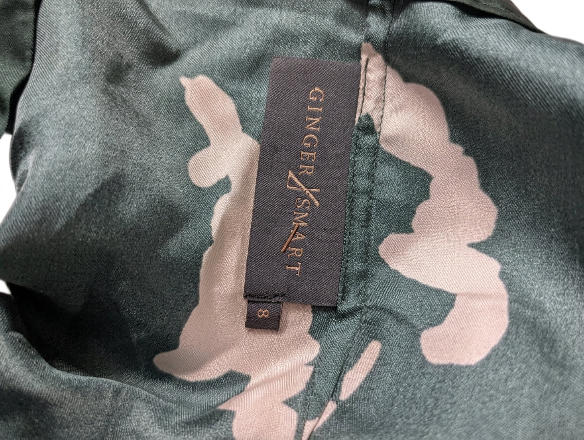 Ginger & Smart Silk Dress - Green & Beige Abstract Print Size 8 - Image 3