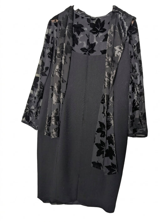 Anthea Crawford Sheath Dress - Black Velvet Leaf Overlay Size 16 - Image 1