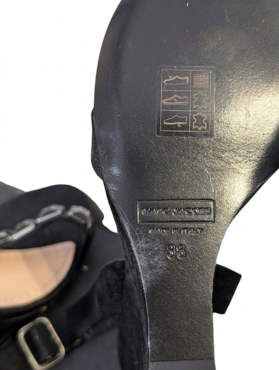 Marc Jacobs Black Suede Chain Detail Wedge Sandals - EU 38 - Image 2