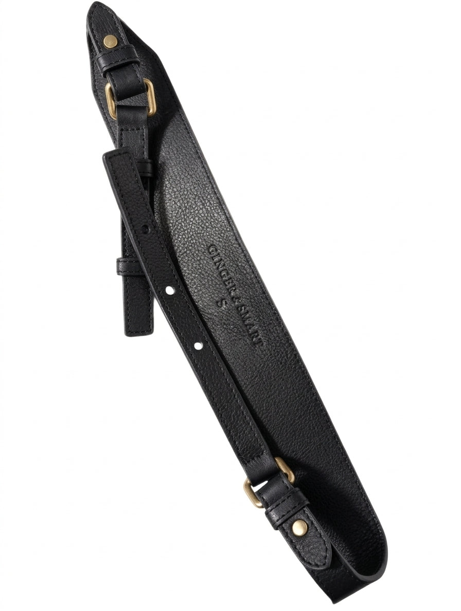 Ginger & Smart Black Leather Waist Belt - Gold Hardware Size S - Image 1