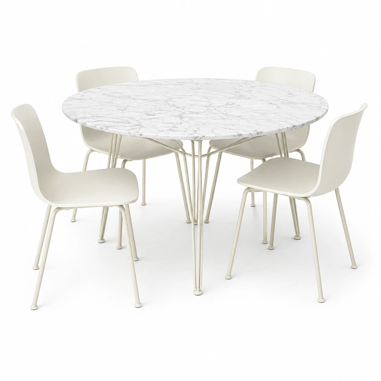 Marble Round Dining Table with 6 Vitra HAL Chairs