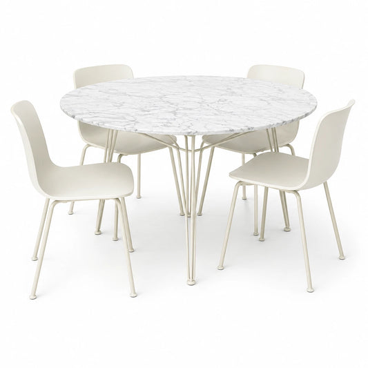 Marble Round Dining Table with 6 Vitra HAL Chairs