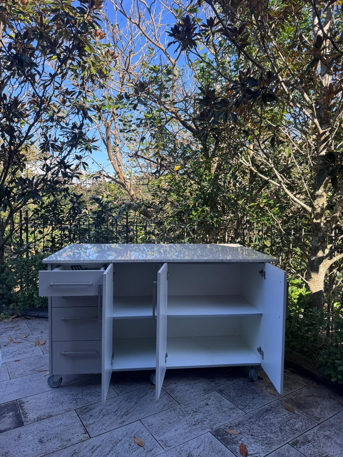 Outdoor Kitchen Island Granite Top Storage Cabinet on Castors 164cm