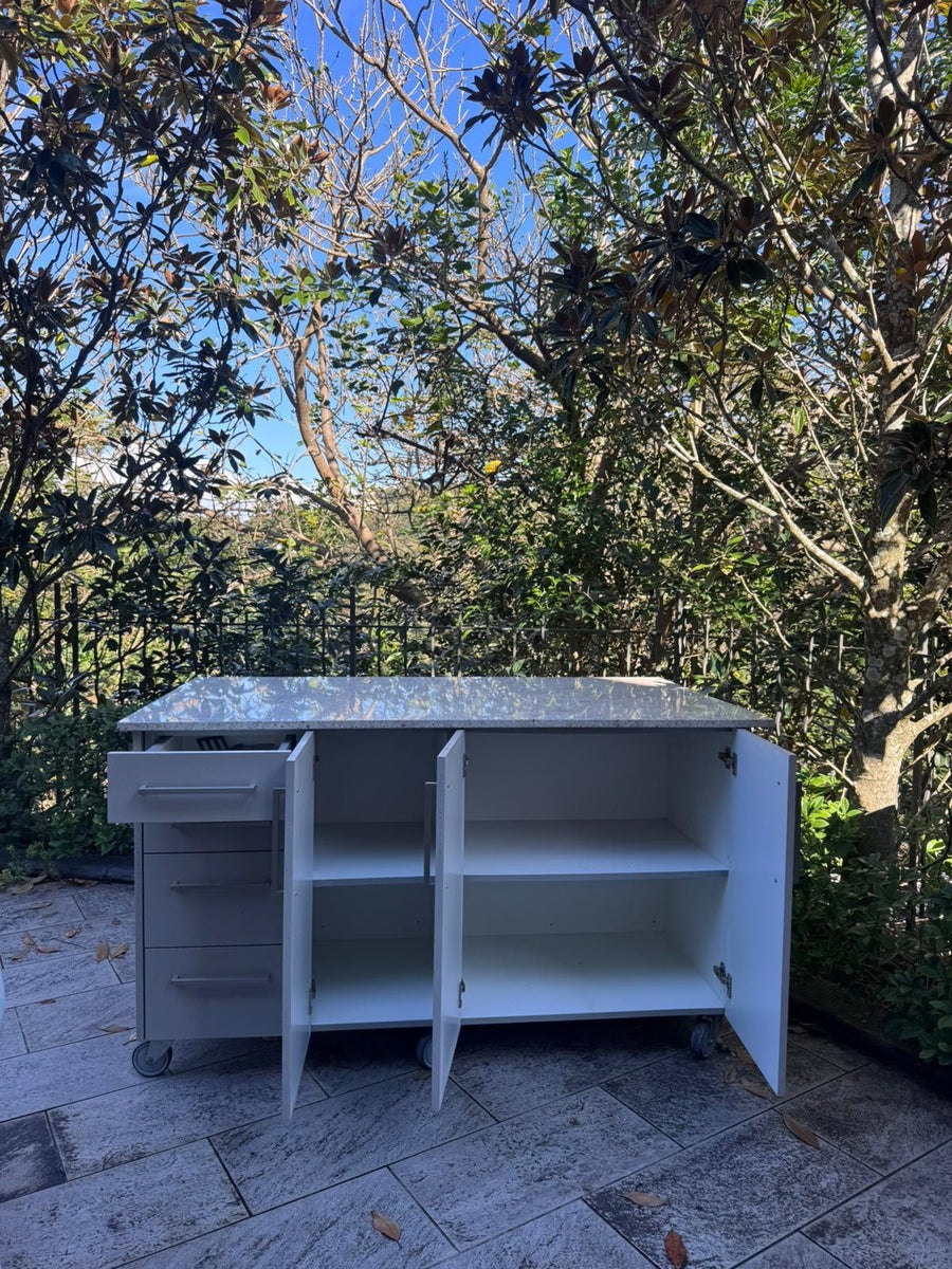 Outdoor Kitchen Island Granite Top Storage Cabinet on Castors 164cm