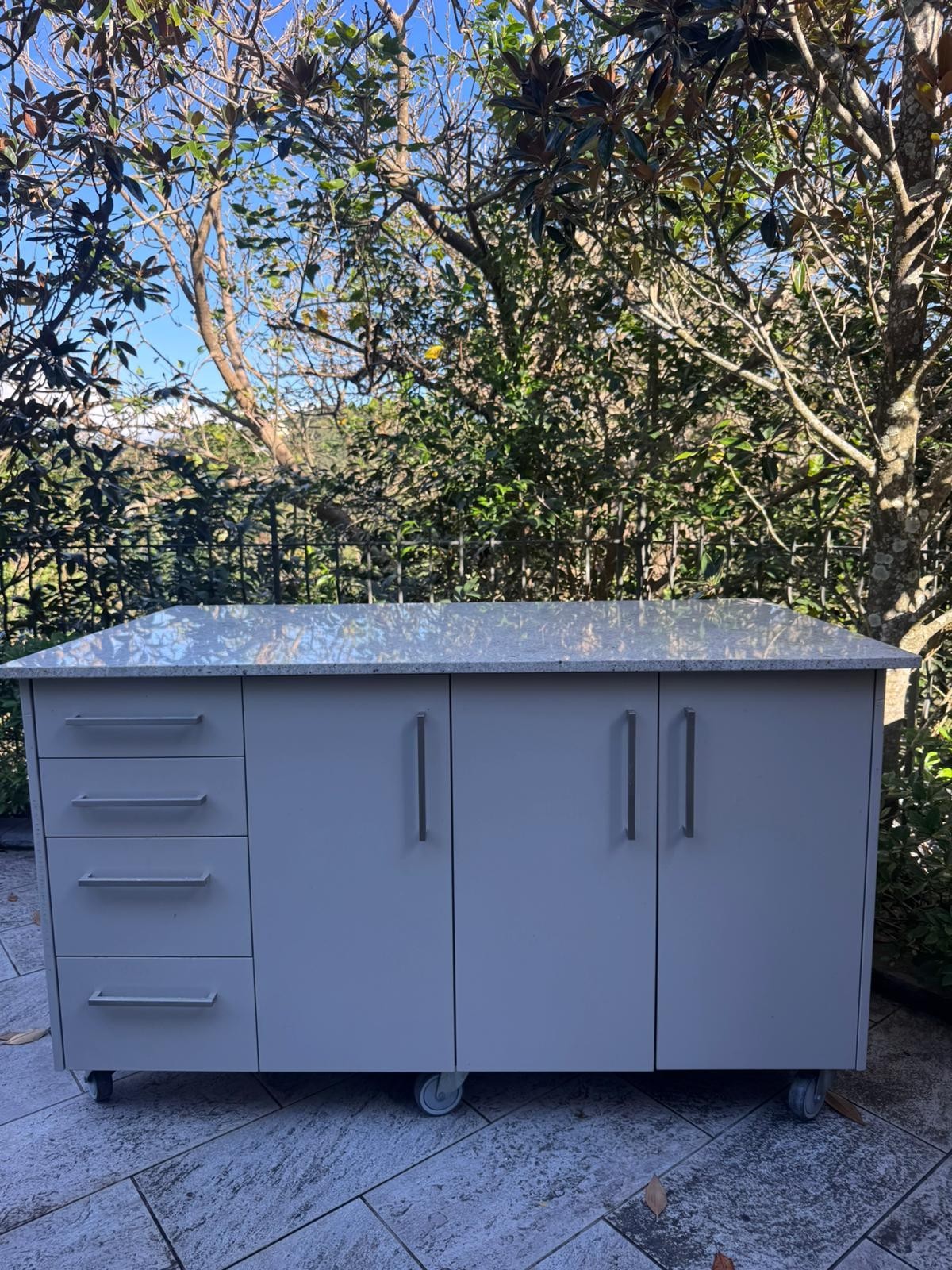 Outdoor Kitchen Island Granite Top Storage Cabinet on Castors 164cm
