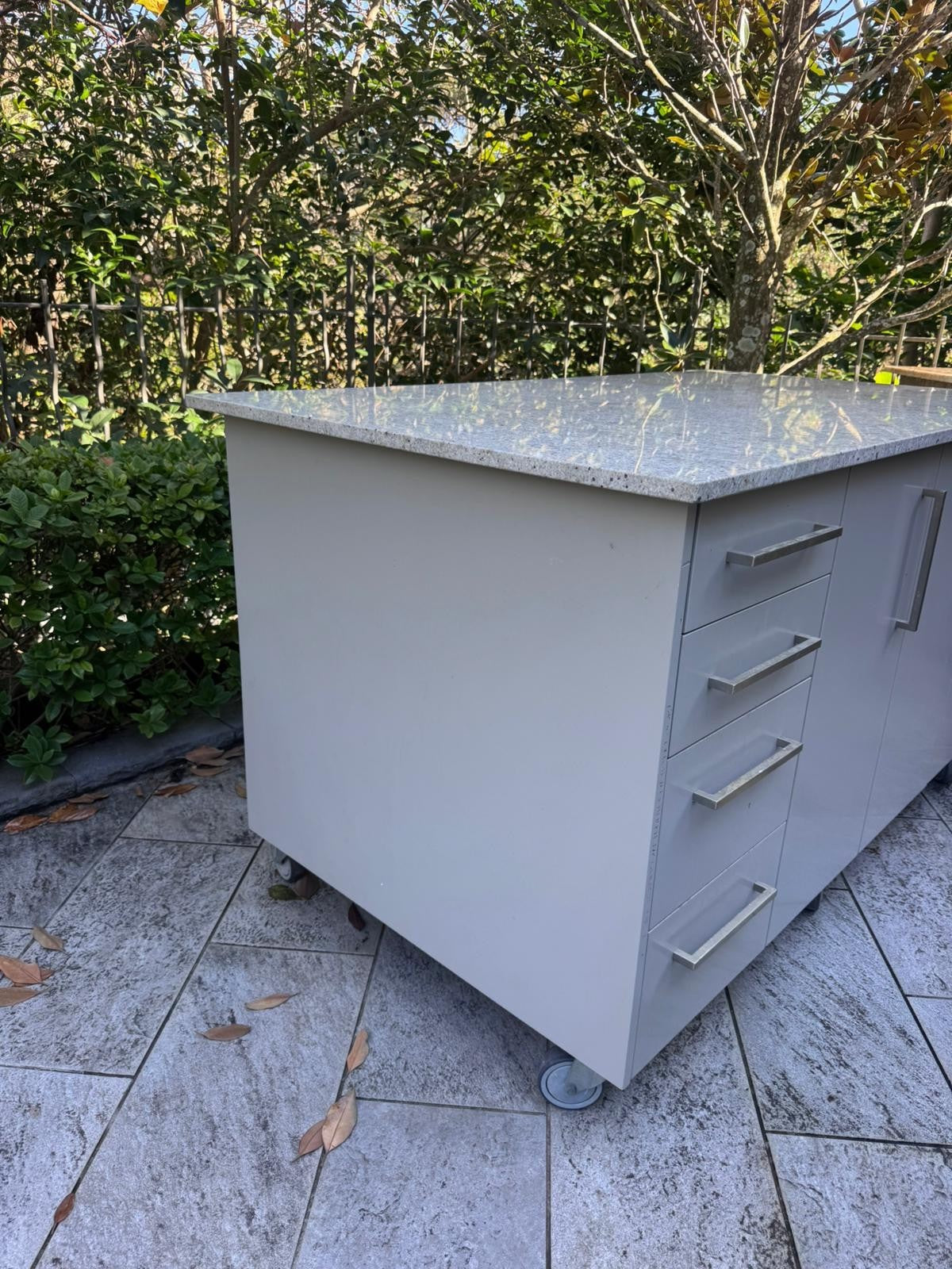 Outdoor Kitchen Island Granite Top Storage Cabinet on Castors 164cm