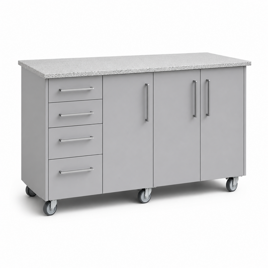 Outdoor Kitchen Island Granite Top Storage Cabinet on Castors 164cm