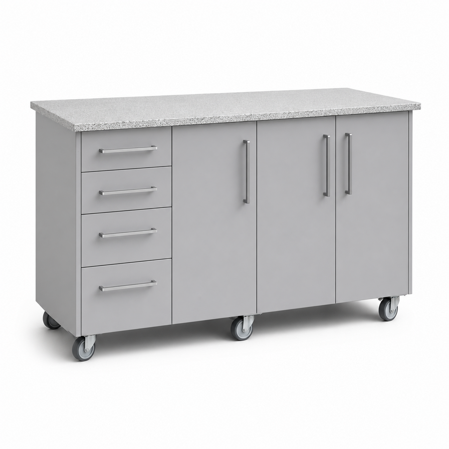 Outdoor Kitchen Island Granite Top Storage Cabinet on Castors 164cm