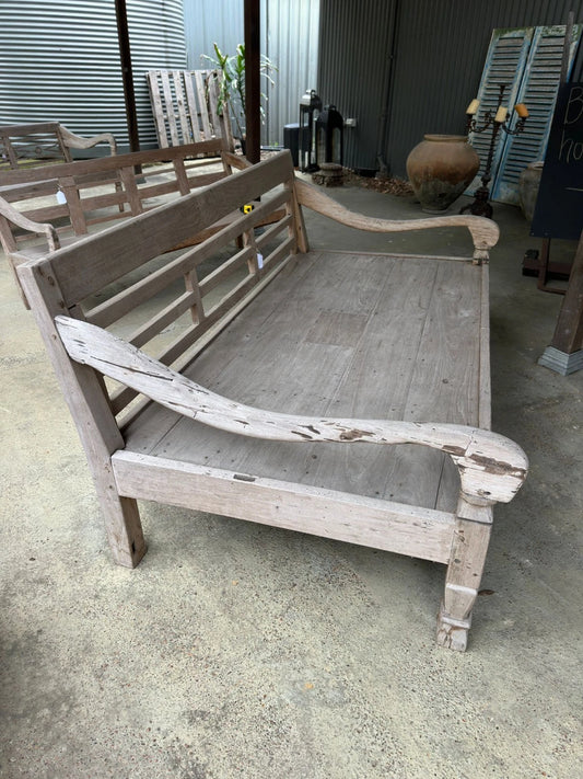 Vintage Teak Daybed Bench Seat Rustic Outdoor Lounge Bench 194cm