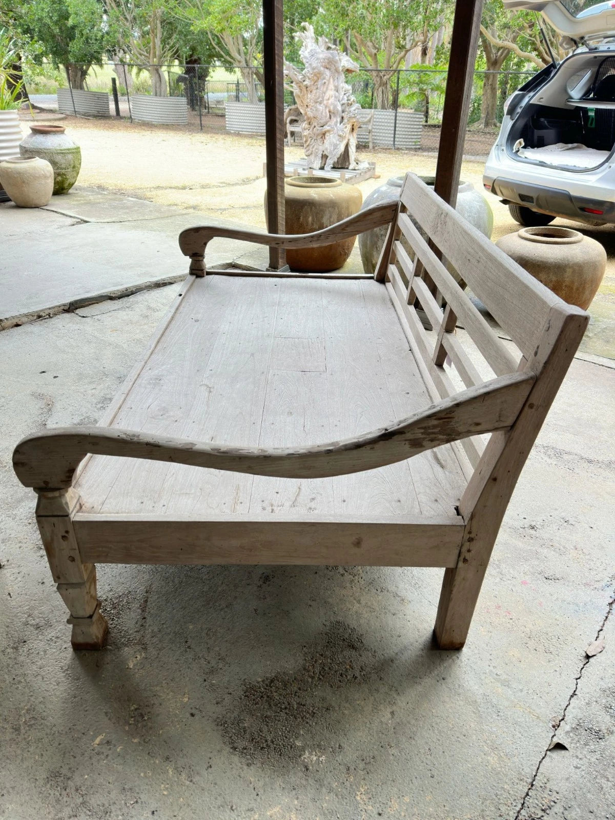 Vintage Teak Daybed Bench Seat Rustic Outdoor Lounge Bench 194cm