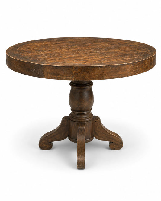 Antique Teak Round Pedestal Dining Table Rustic Colonial Timber 90cm