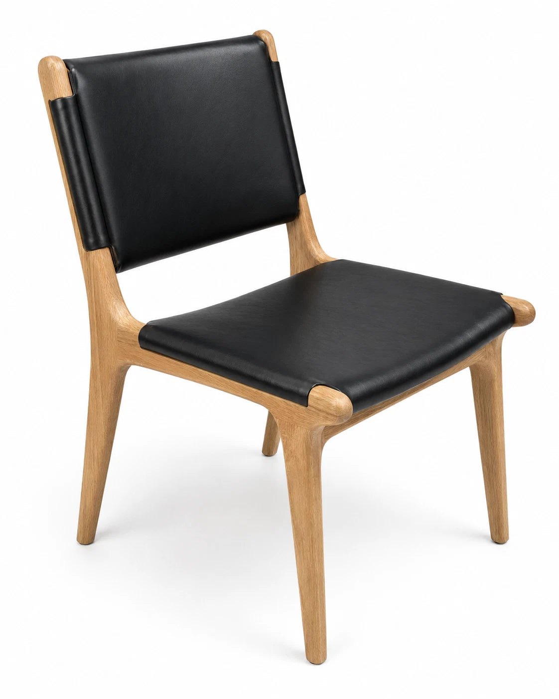 Danish Style Black Leather and Teak Dining Chair Scandinavian Modern