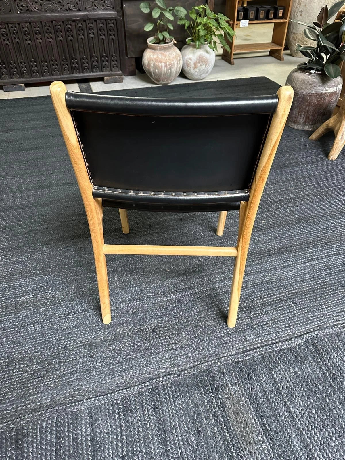 Danish Style Black Leather and Teak Dining Chair Scandinavian Modern