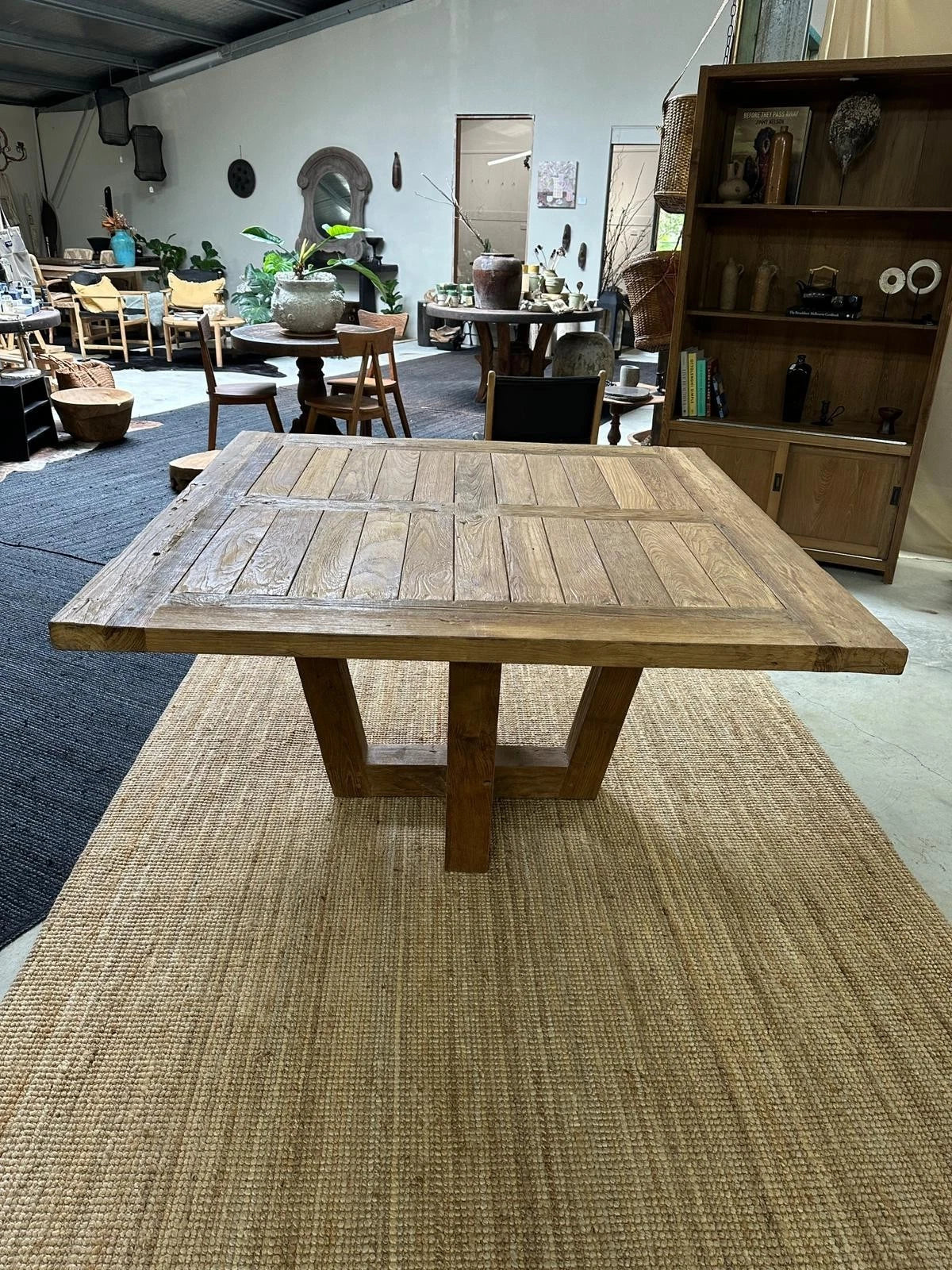 Large Teak Indoor Outdoor Dining Table Rustic Modern Timber Table