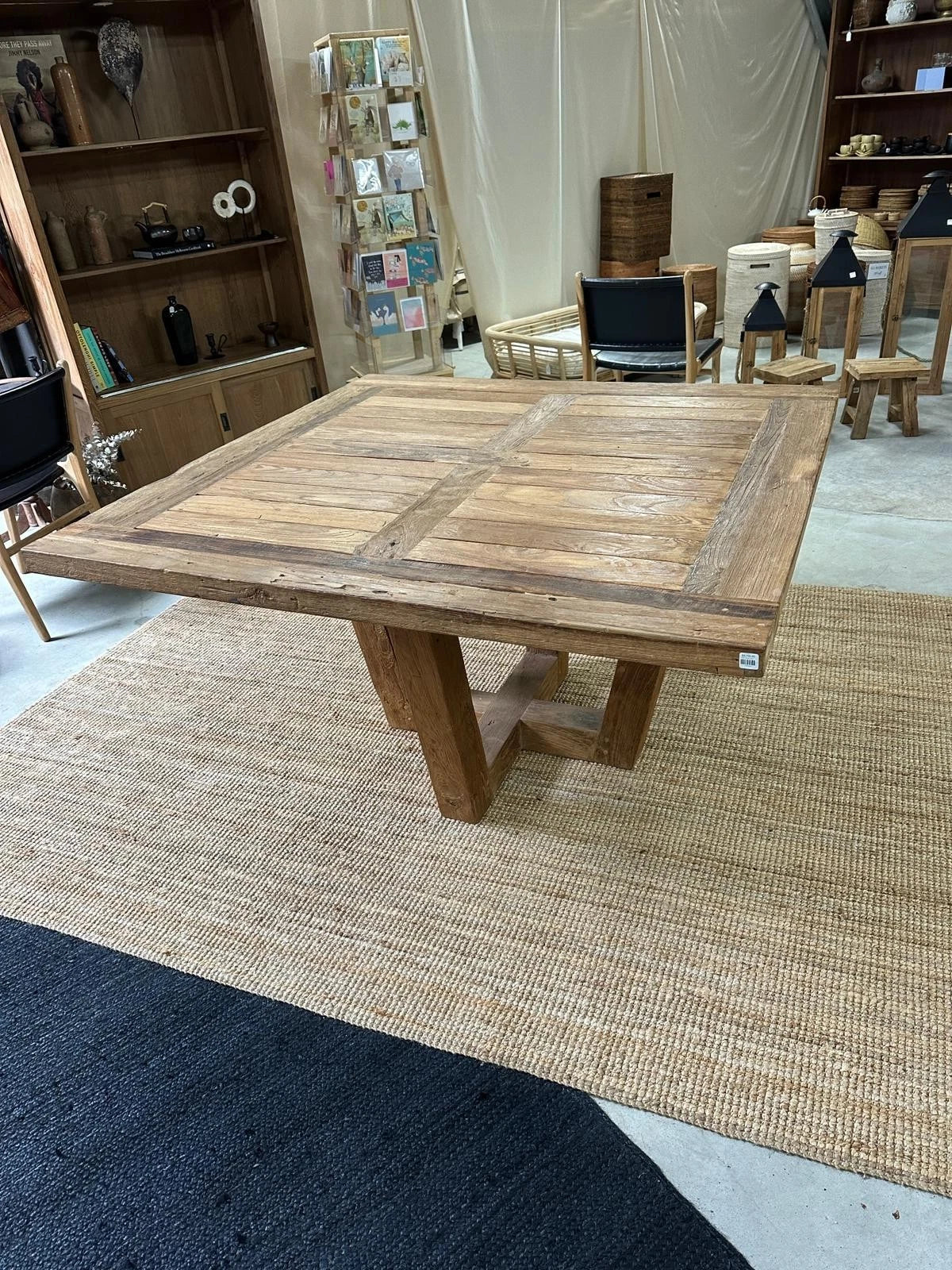 Large Teak Indoor Outdoor Dining Table Rustic Modern Timber Table
