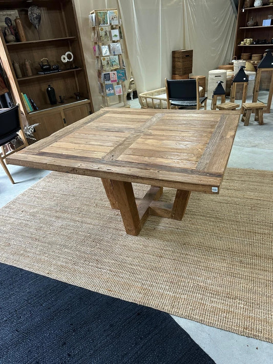 Large Teak Indoor Outdoor Dining Table Rustic Modern Timber Table