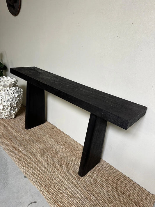 Shou Sugi Ban Recycled Teak Console Table Black Burnt Timber Hall Table