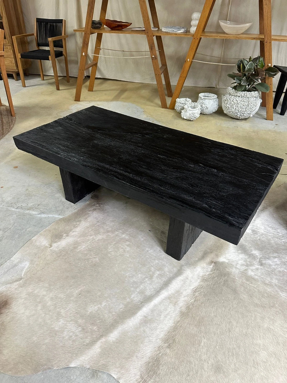 Wabi Sabi Black Coffee Table Rustic Timber Low Table Organic Modern
