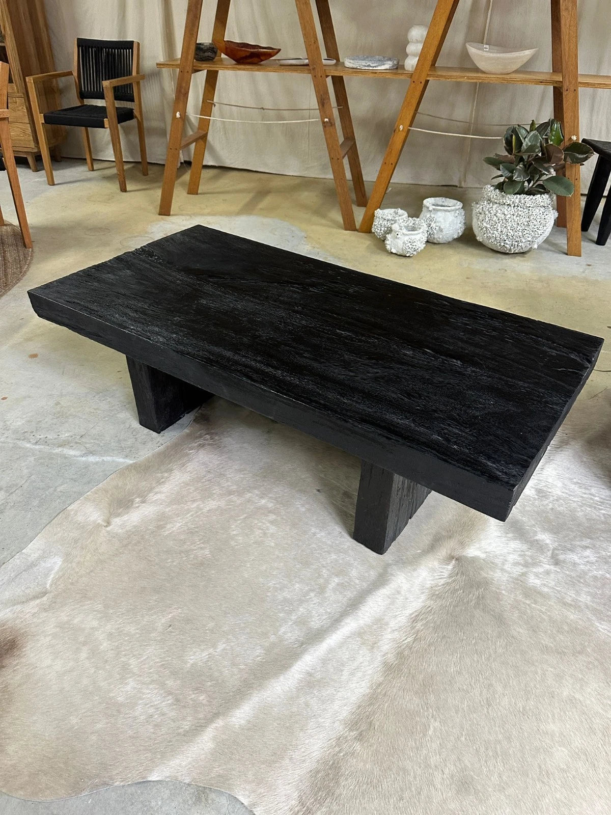 Wabi Sabi Black Coffee Table Rustic Timber Low Table Organic Modern