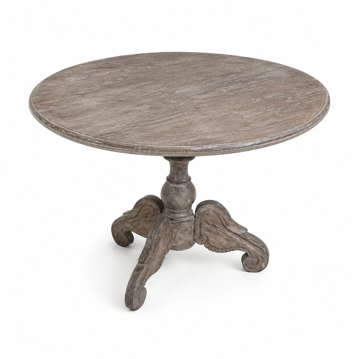 Antique Greyed Teak Side Table Round Rustic Pedestal Accent Table
