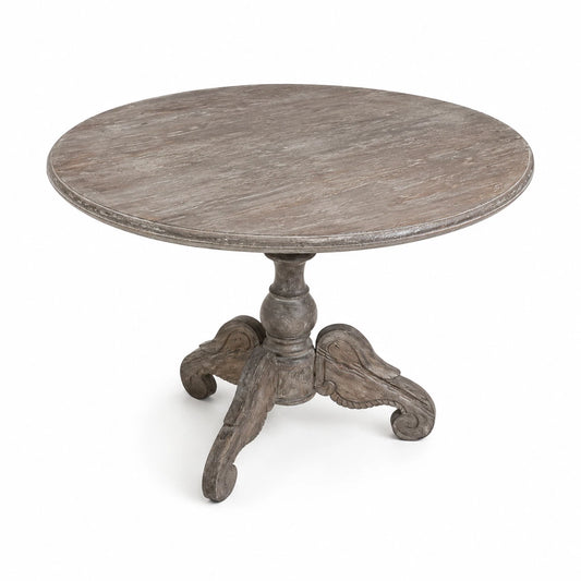 Antique Greyed Teak Side Table Round Rustic Pedestal Accent Table