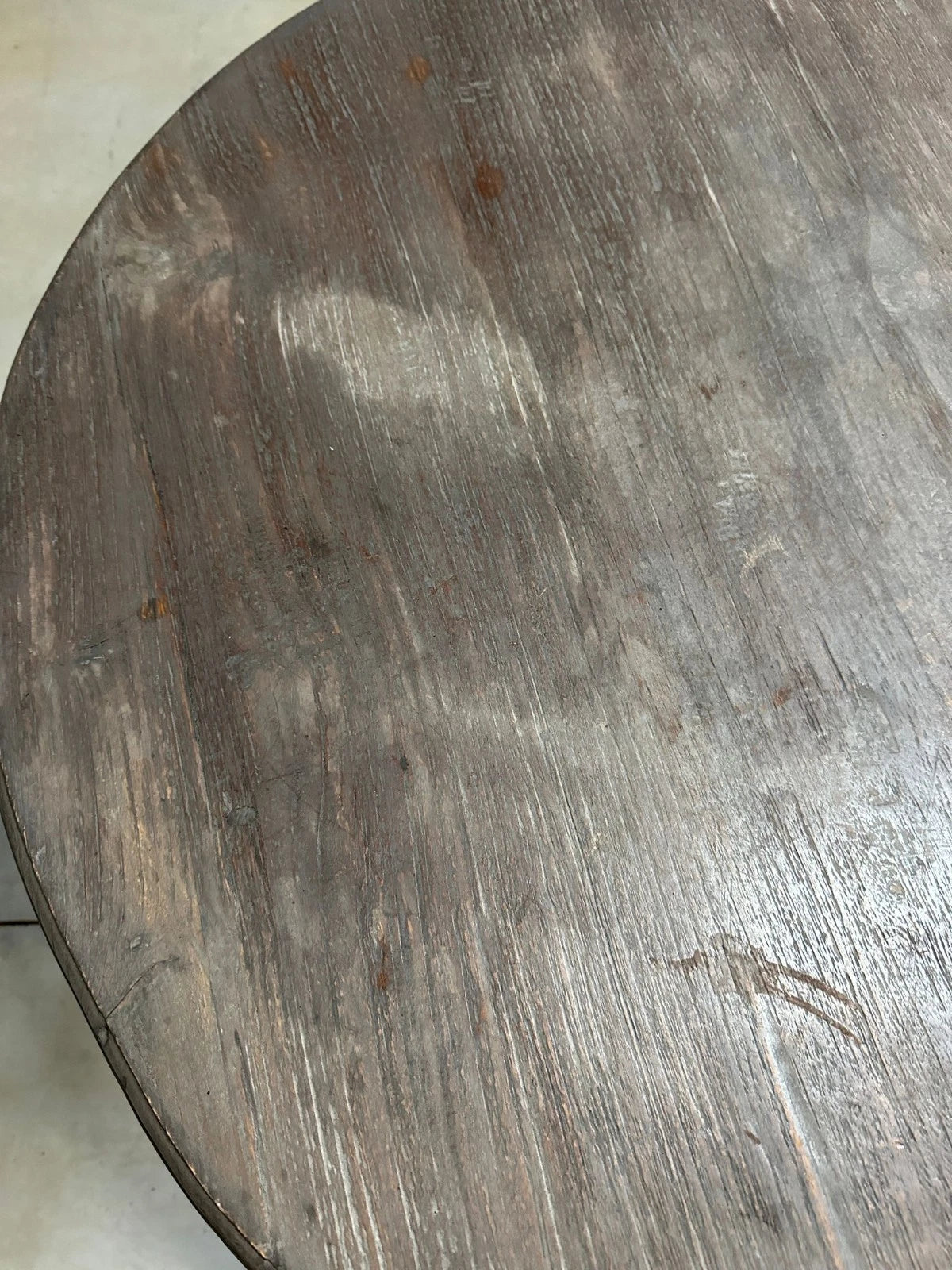 Antique Greyed Teak Side Table Round Rustic Pedestal Accent Table