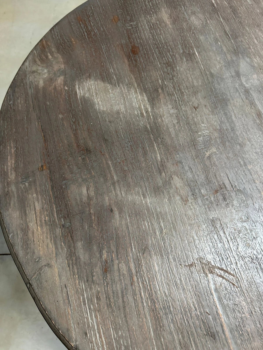 Antique Greyed Teak Side Table Round Rustic Pedestal Accent Table