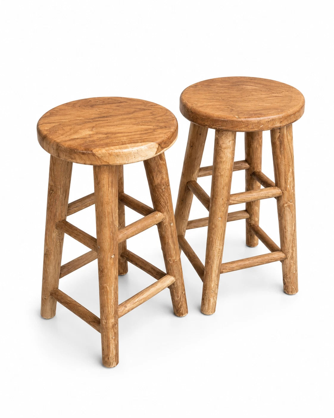 Solid Teak Bar Stools Set Rustic Wooden Kitchen Counter Stools