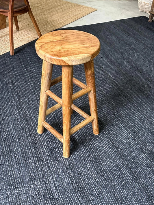 Solid Teak Bar Stools Set Rustic Wooden Kitchen Counter Stools