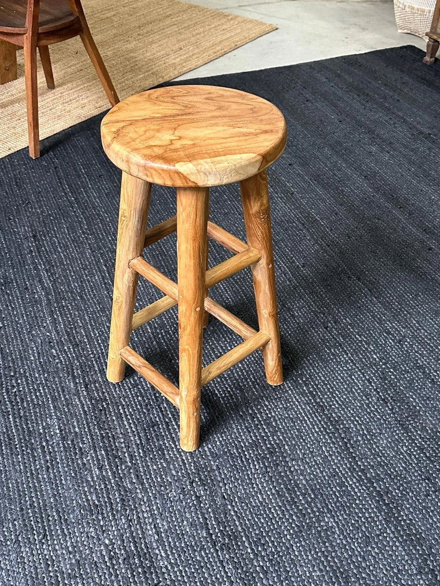 Solid Teak Bar Stools Set Rustic Wooden Kitchen Counter Stools