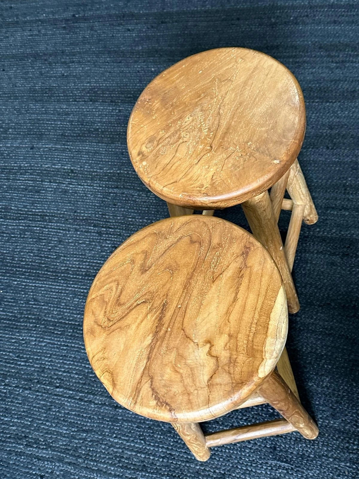 Solid Teak Bar Stools Set Rustic Wooden Kitchen Counter Stools