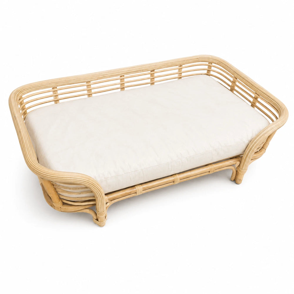 Rattan Dog Bed With Calico Cushion Large Pet Bed 125cm