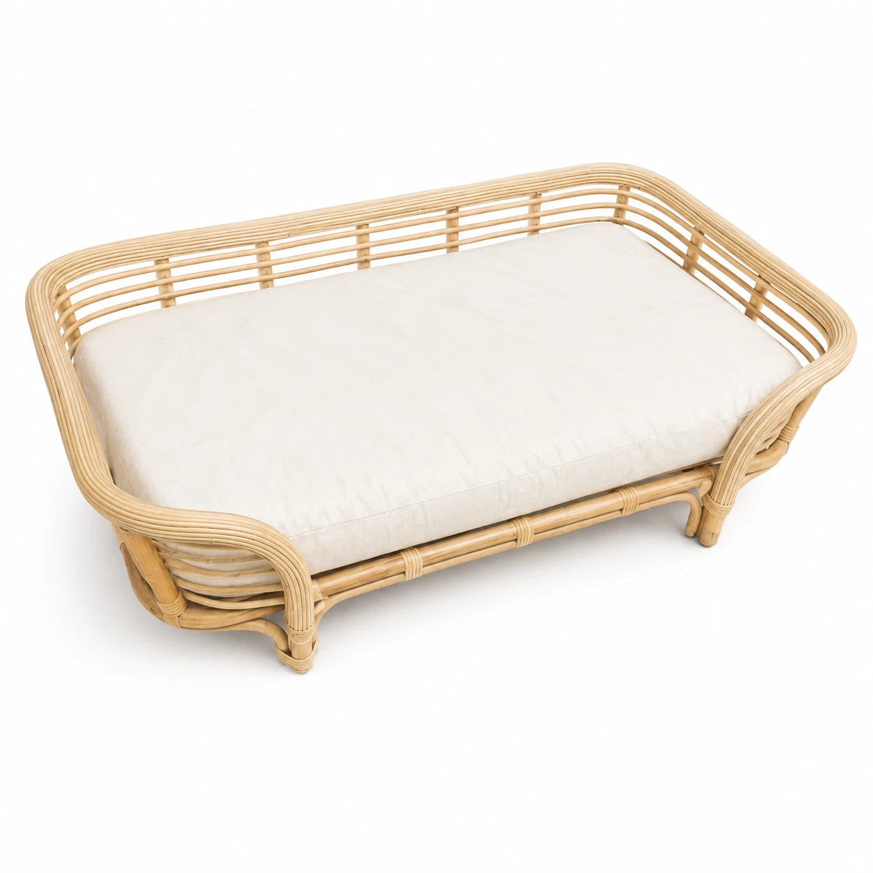 Rattan Dog Bed With Calico Cushion Large Pet Bed 125cm