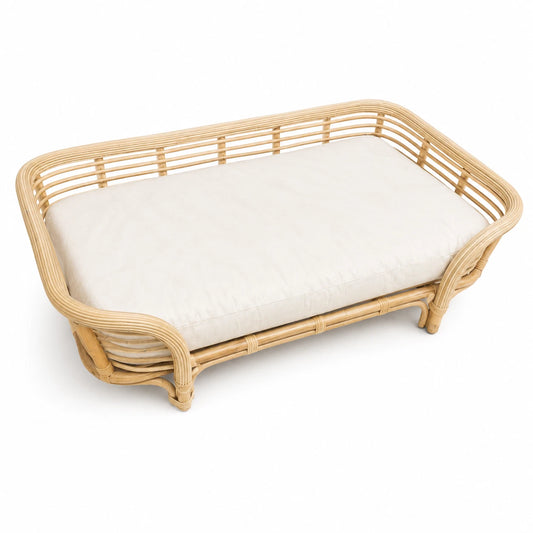 Rattan Dog Bed With Calico Cushion Large Pet Bed 125cm