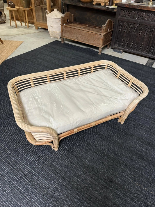Rattan Dog Bed With Calico Cushion Large Pet Bed 125cm