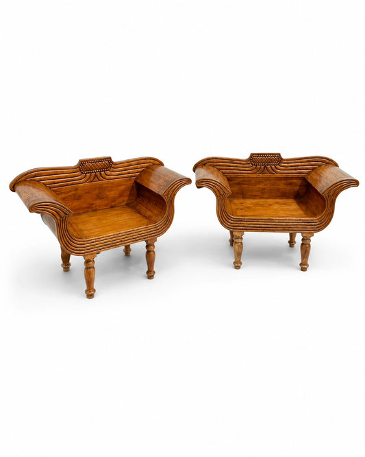 Vintage Teak Decorative Armchair Bench Hand Carved Statement Seat