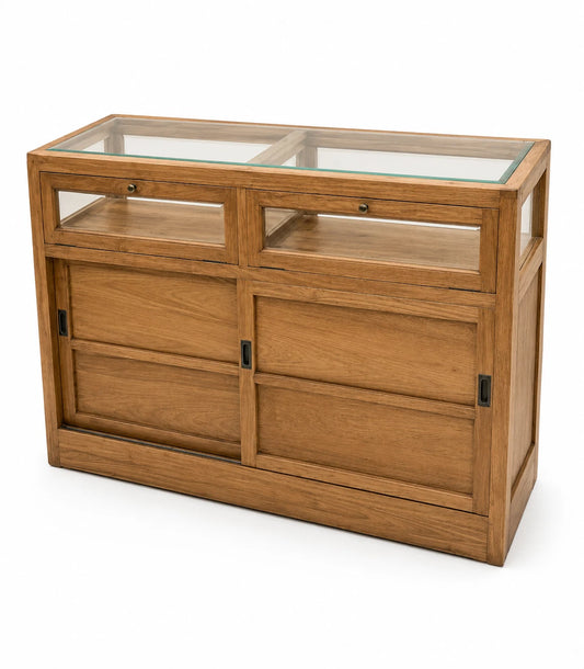 Teak Glass Display Cabinet Console Sideboard Retail Shop Counter