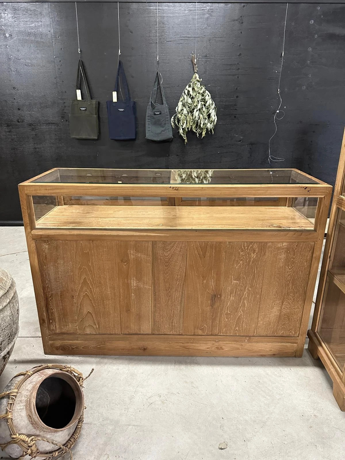 Teak Glass Display Cabinet Console Sideboard Retail Shop Counter