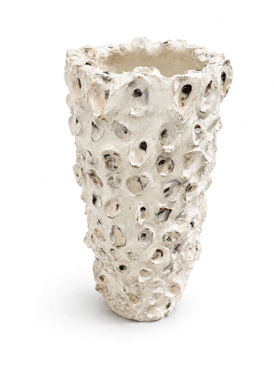 Large Oyster Shell Vessel Coastal Sculptural Floor Vase Decor 100cm