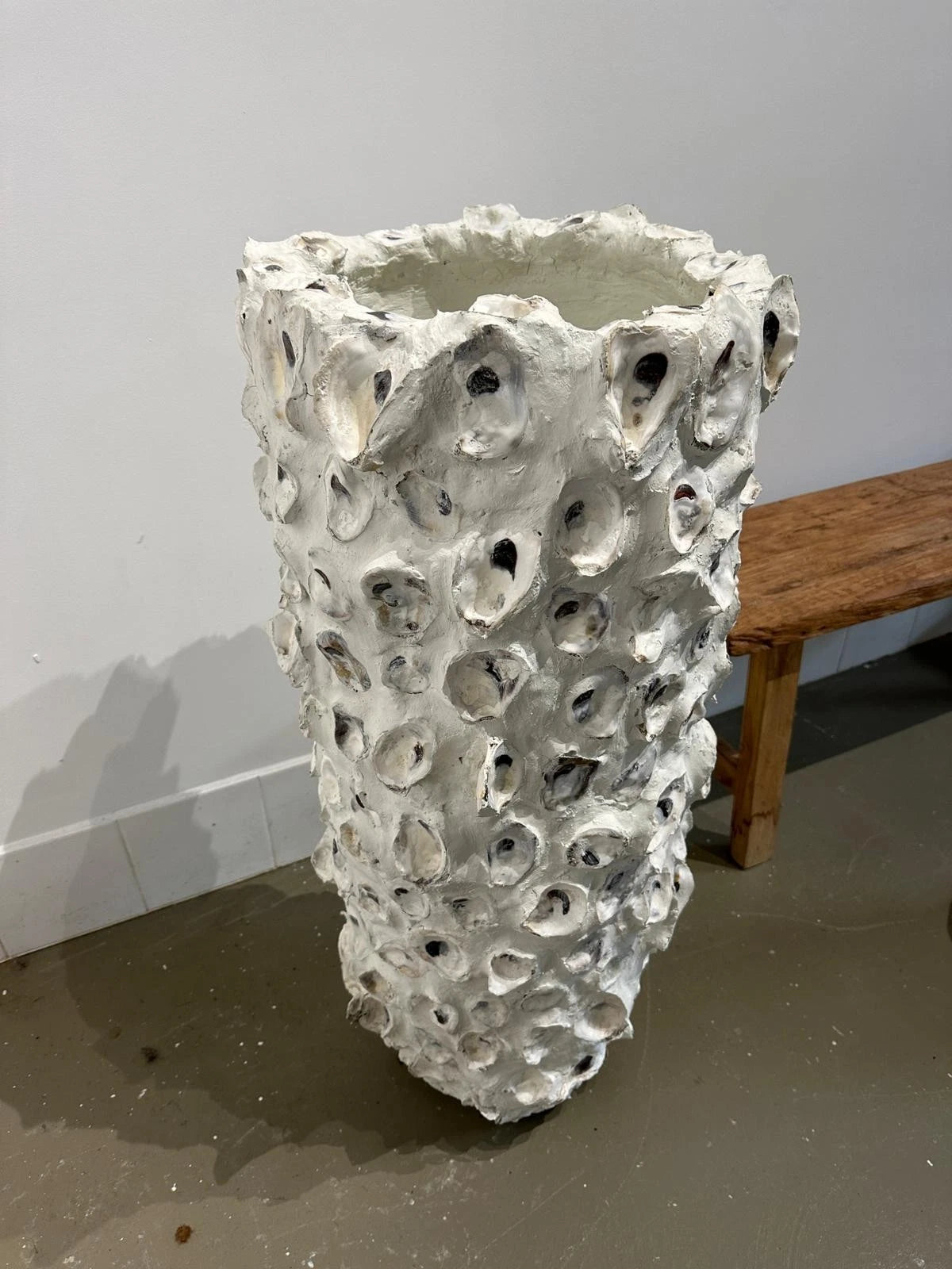 Large Oyster Shell Vessel Coastal Sculptural Floor Vase Decor 100cm
