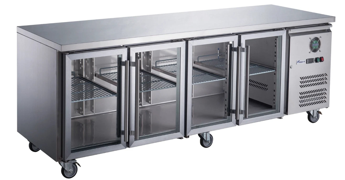 FED-X Commercial Stainless Steel Four Door Bench Fridge 553L