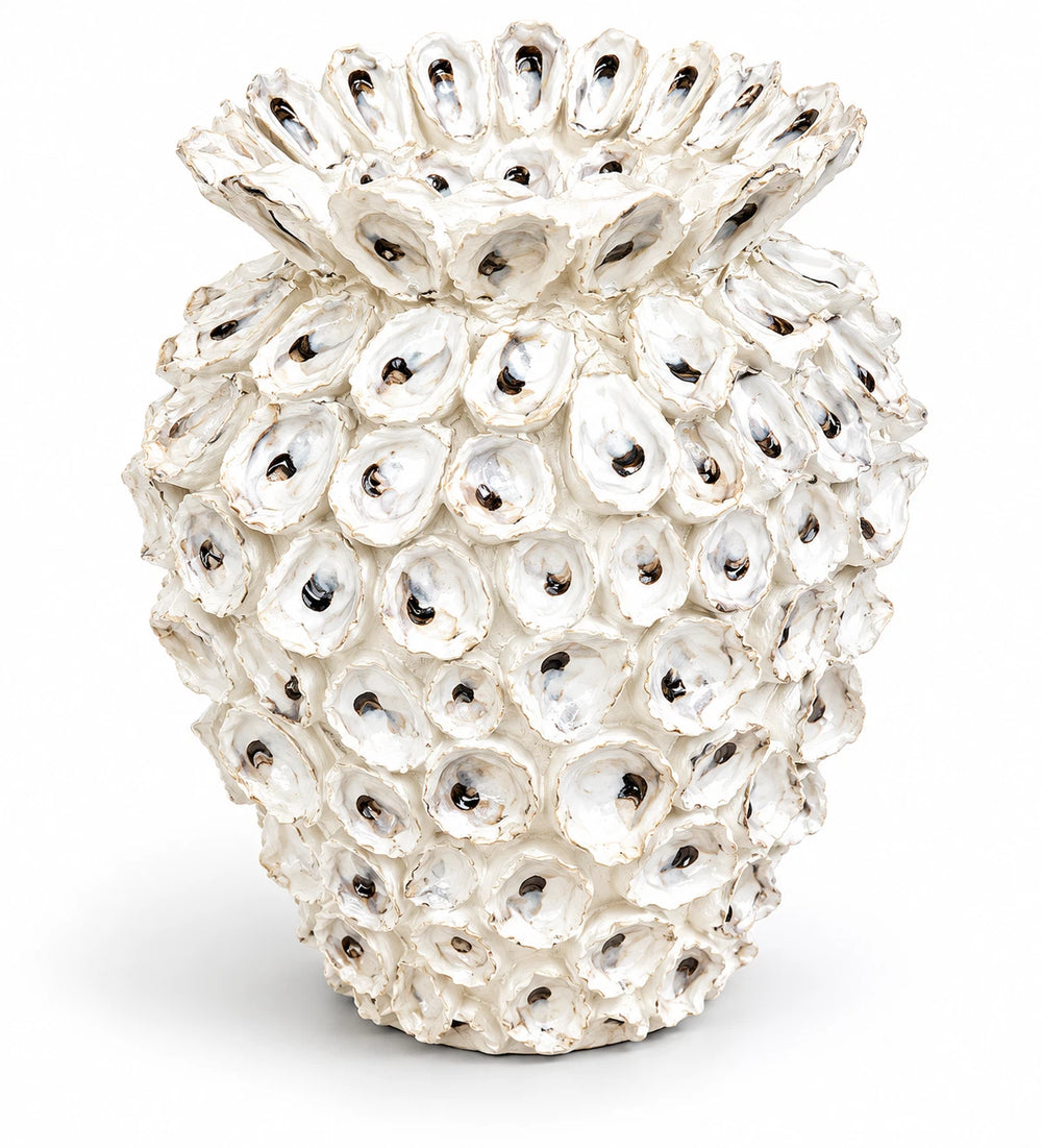 Oyster Shell Urn Coastal Sculptural Vase Mediterranean Decor
