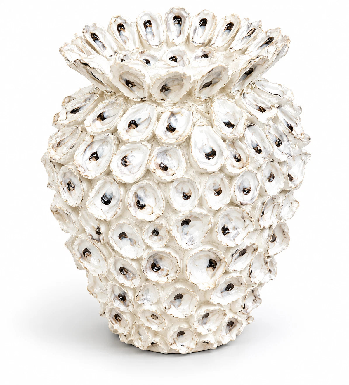 Oyster Shell Urn Coastal Sculptural Vase Mediterranean Decor